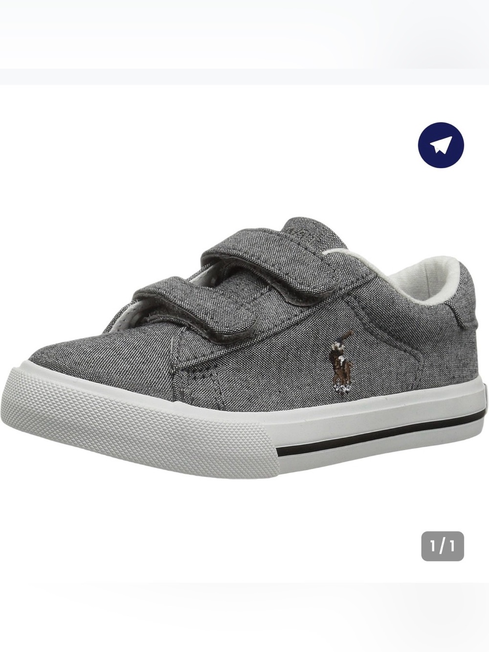 Polo by Ralph Lauren Kids Charcoal Grey Velcro Canvas Sneaker